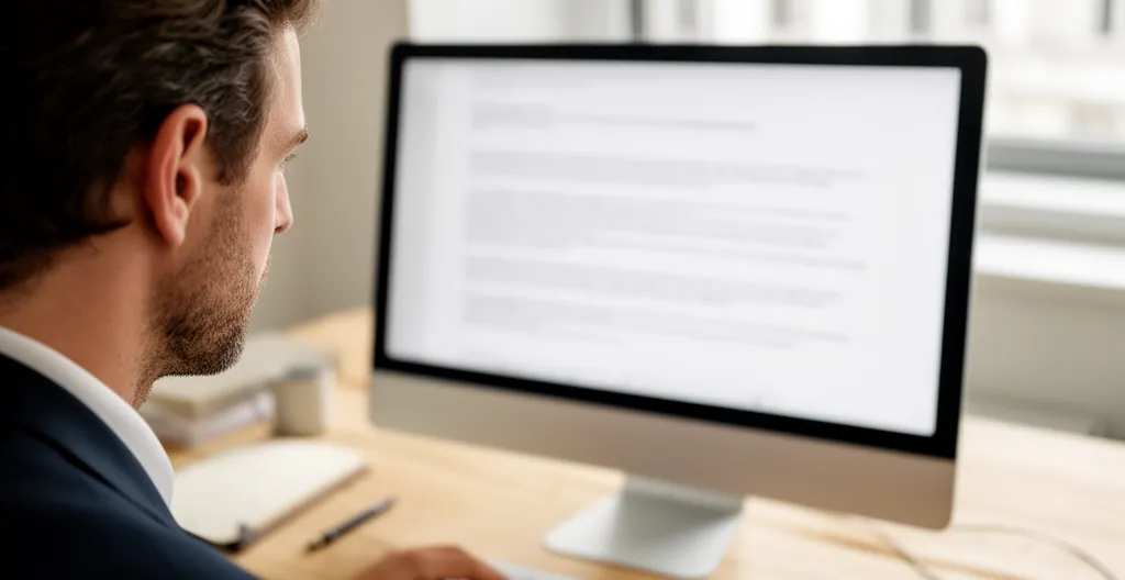 Professionnel analysant un document pour évaluer l'externalisation