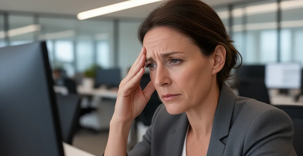 Directrice RH concentrée devant son écran lors de la rédaction d'un compte-rendu