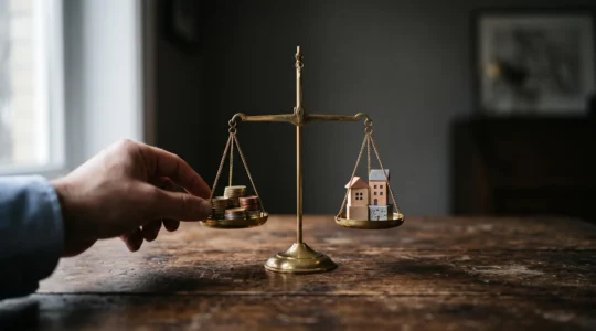 Entrepreneur calculant avec précision ses besoins financiers de démarrage à l'aide d'outils de mesure symboliques