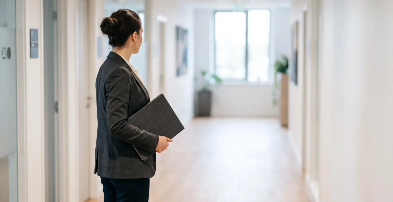 Entrepreneur tenant une pochette de documents fermée face à la lumière du matin, symbolisant l'attente de la validation d'un dossier d'immatriculation