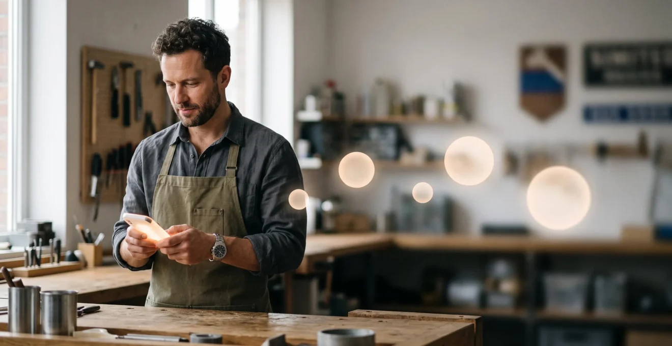 Entrepreneur concentre sur son expertise pendant que des taches abstraites sont deleguees autour de lui