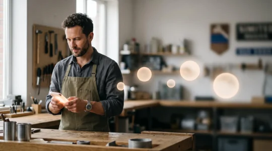 Entrepreneur concentre sur son expertise pendant que des taches abstraites sont deleguees autour de lui