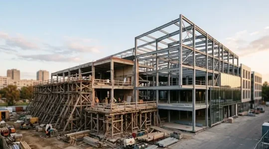 Photographie symbolique d'une entreprise en pleine transformation structurelle a travers ses phases de croissance